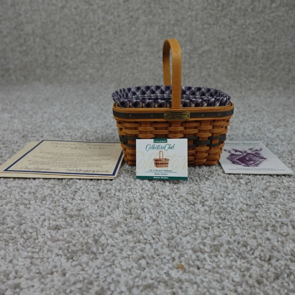 Longaberger 1996 JW Collection Miniature Market Basket Set Liner & Protector
